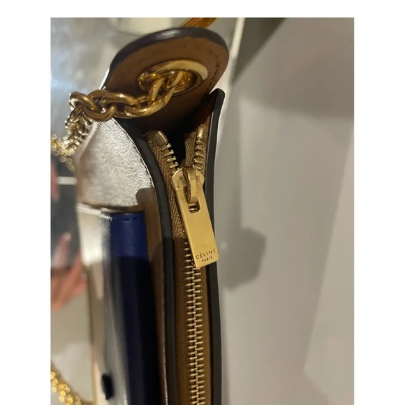 Celine Tan and Blue Shoulder Bag with Gold Chain - Picture 6 of 6